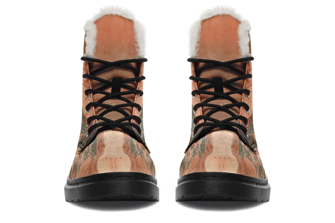 Terracotta Glow Winter Boots - Warm Micro-Suede Doc-Style Boots Lined with Vegan Wool