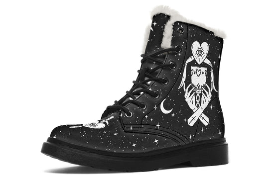 The Lovers Tarot Winter Boots - Warm Micro-Suede Doc-Style Boots Lined with Vegan Wool