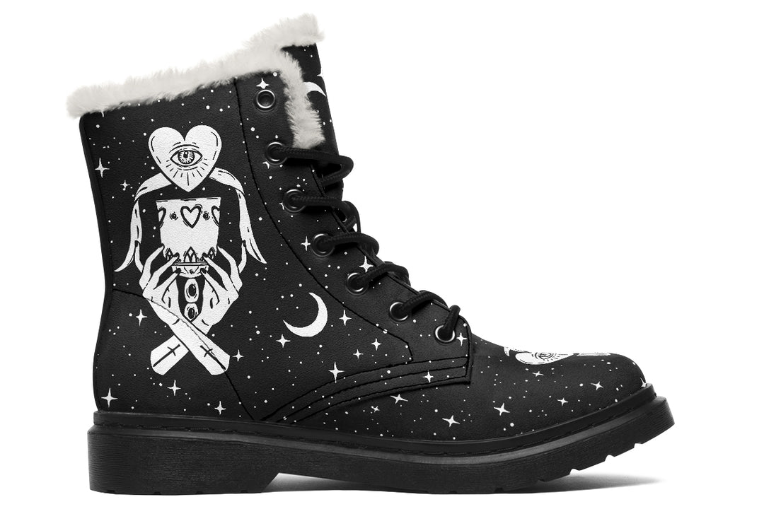 The Lovers Tarot Winter Boots - Warm Micro-Suede Doc-Style Boots Lined with Vegan Wool