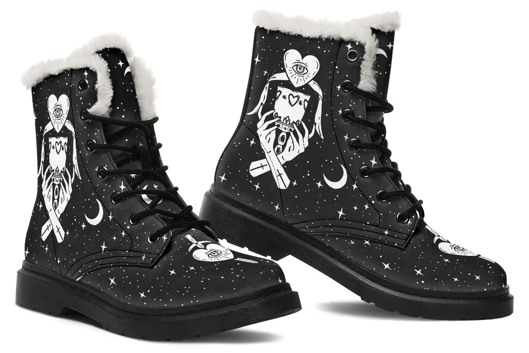 The Lovers Tarot Winter Boots - Warm Micro-Suede Doc-Style Boots Lined with Vegan Wool