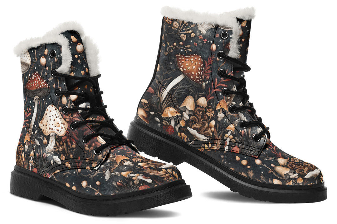 Toadstool Harvest Winter Boots - Warm Micro-Suede Doc-Style Boots Lined with Vegan Wool