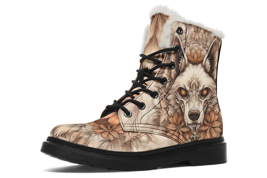 Totemwolf Mandala Winter Boots - Warm Micro-Suede Doc-Style Boots Lined with Vegan Wool