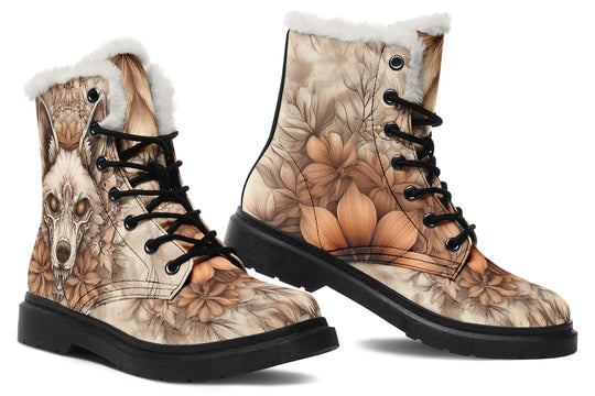 Totemwolf Mandala Winter Boots - Warm Micro-Suede Doc-Style Boots Lined with Vegan Wool