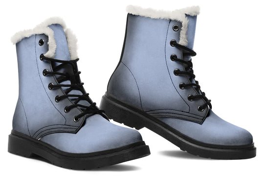 Twilight Blue Winter Boots - Warm Micro-Suede Doc-Style Boots Lined with Vegan Wool