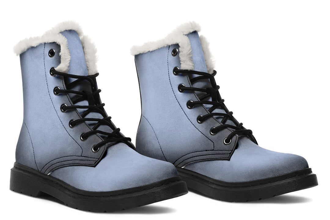 Twilight Blue Winter Boots - Warm Micro-Suede Doc-Style Boots Lined with Vegan Wool