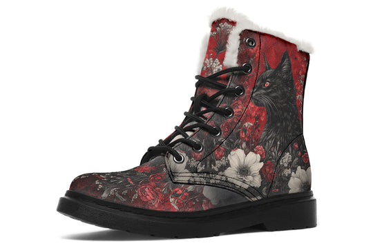 Twilight Cat Winter Boots - Warm Micro-Suede Doc-Style Boots Lined with Vegan Wool