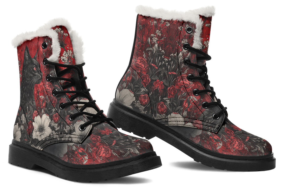 Twilight Cat Winter Boots - Warm Micro-Suede Doc-Style Boots Lined with Vegan Wool