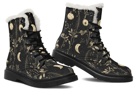 Twilight Garden Winter Boots - Water Resistant Winter Boots Durable Nylon Vibrant Print Synthetic Wool Fur