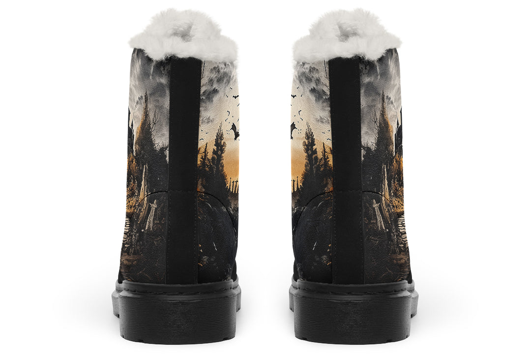 Vampire Mansion Winter Boots - Warm Micro-Suede Doc-Style Boots Lined with Vegan Wool