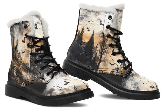 Vampire Mansion Winter Boots - Warm Micro-Suede Doc-Style Boots Lined with Vegan Wool