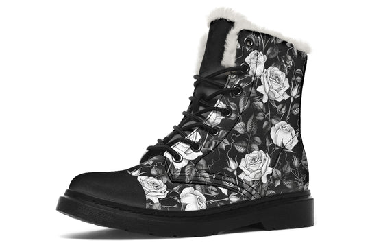 Veil of Roses Winter Boots - Warm Micro-Suede Doc-Style Boots Lined with Vegan Wool