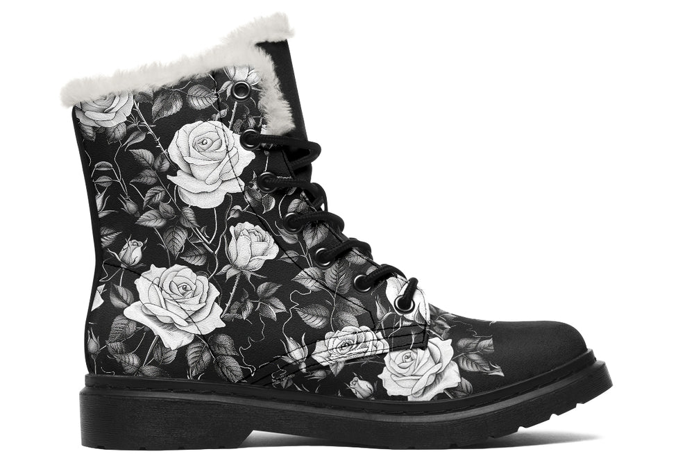 Veil of Roses Winter Boots - Warm Micro-Suede Doc-Style Boots Lined with Vegan Wool