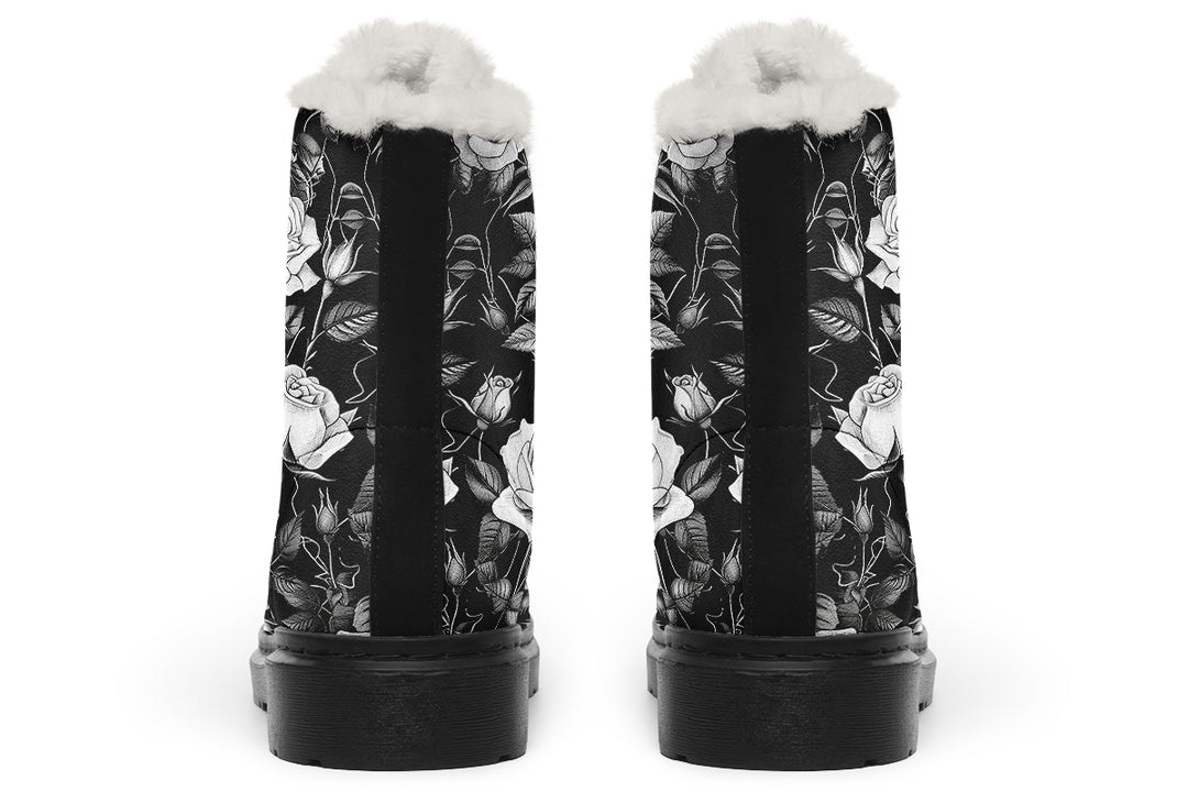 Veil of Roses Winter Boots - Warm Micro-Suede Doc-Style Boots Lined with Vegan Wool