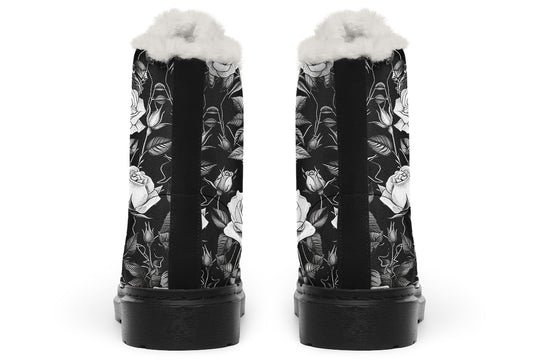 Veil of Roses Winter Boots - Warm Micro-Suede Doc-Style Boots Lined with Vegan Wool