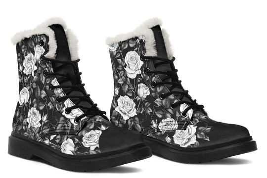 Veil of Roses Winter Boots - Warm Micro-Suede Doc-Style Boots Lined with Vegan Wool