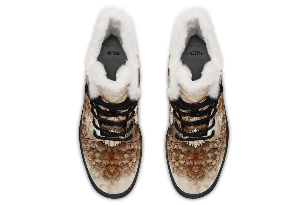 Veiltusk Mandala Winter Boots - Warm Micro-Suede Doc-Style Boots Lined with Vegan Wool