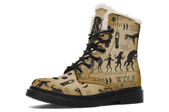 Velum Wolf Study Winter Boots - Warm Micro-Suede Doc-Style Boots Lined with Vegan Wool