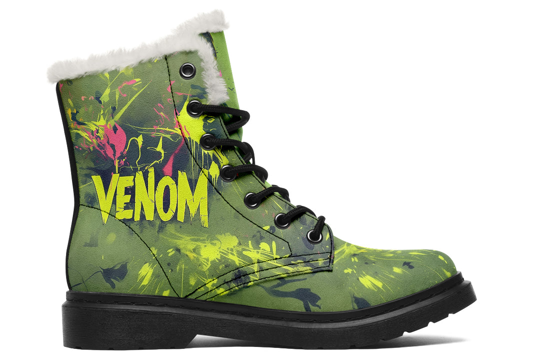 Venom Winter Boots - Warm Micro-Suede Doc-Style Boots Lined with Vegan Wool