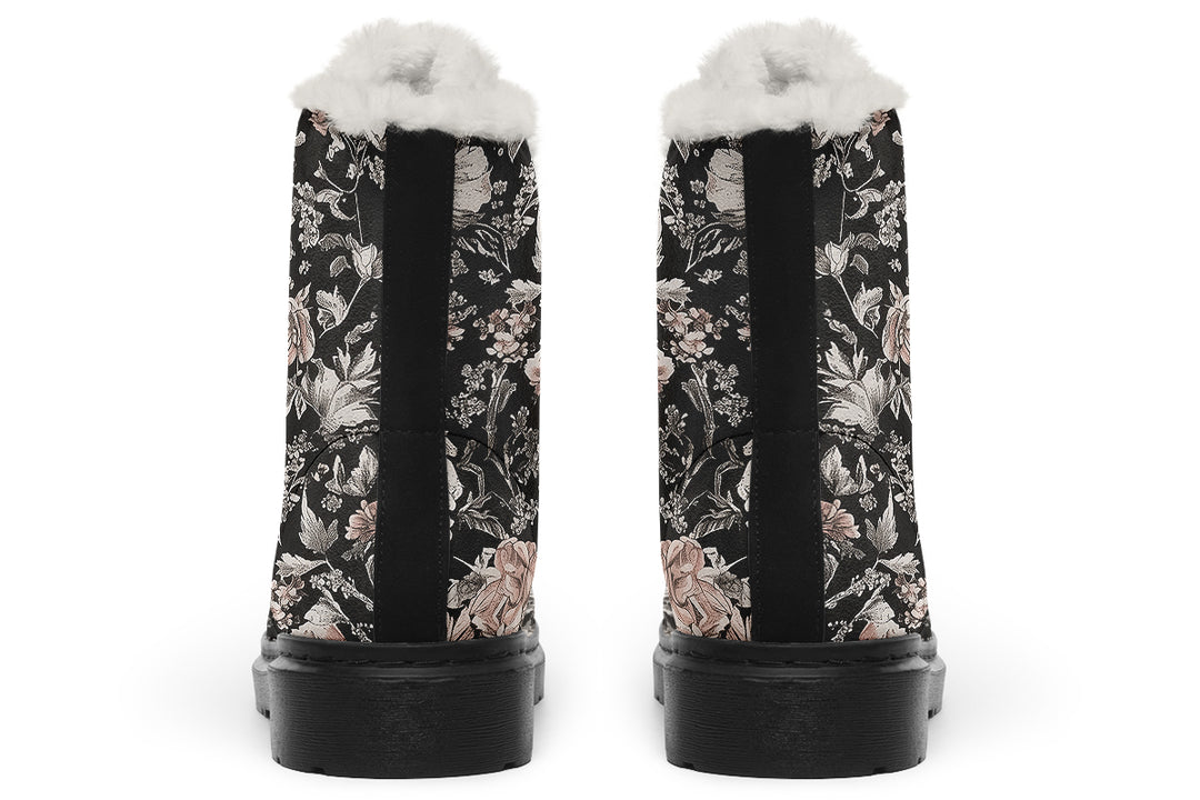 Vintage Peonies Winter Boots - Warm Micro-Suede Doc-Style Boots Lined with Vegan Wool