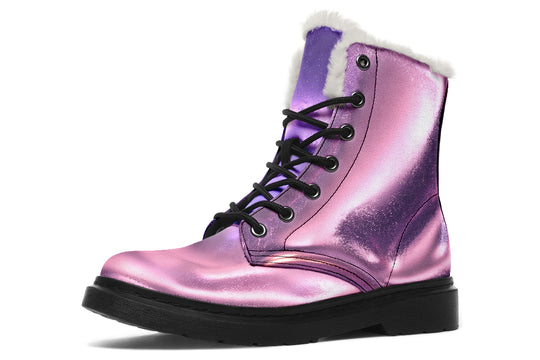 Violet Chrome Winter Boots - Warm Micro-Suede Doc-Style Boots Lined with Vegan Wool