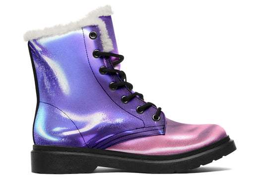 Violet Chrome Winter Boots - Warm Micro-Suede Doc-Style Boots Lined with Vegan Wool