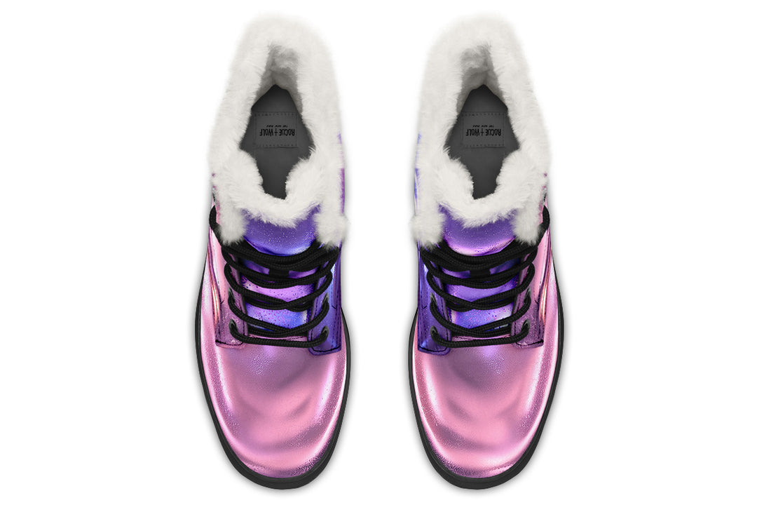 Violet Chrome Winter Boots - Warm Micro-Suede Doc-Style Boots Lined with Vegan Wool