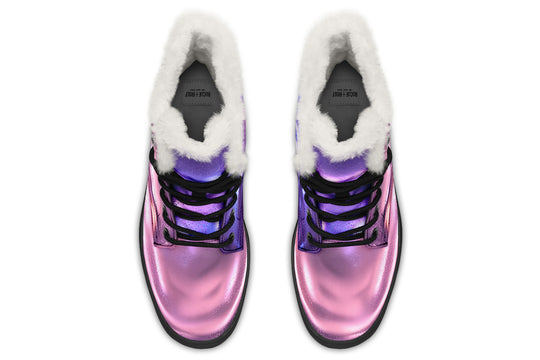 Violet Chrome Winter Boots - Warm Micro-Suede Doc-Style Boots Lined with Vegan Wool