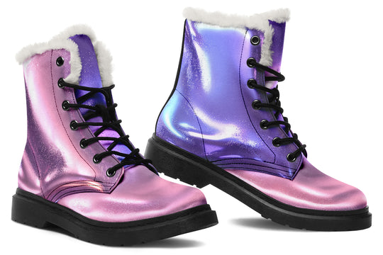 Violet Chrome Winter Boots - Warm Micro-Suede Doc-Style Boots Lined with Vegan Wool