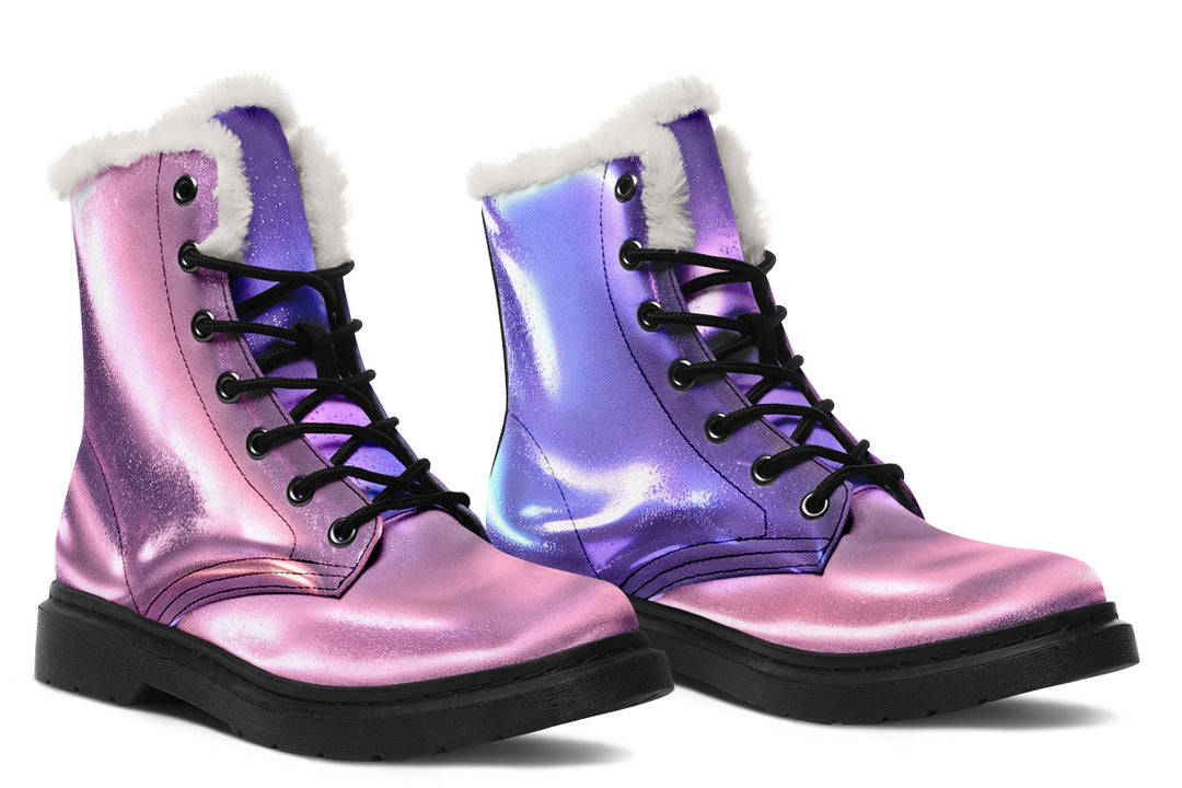 Violet Chrome Winter Boots - Warm Micro-Suede Doc-Style Boots Lined with Vegan Wool