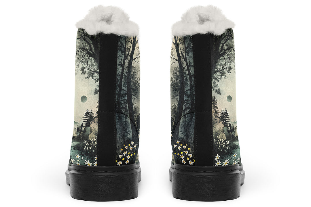 Whispers in the Fog Winter Boots - Warm Micro-Suede Doc-Style Boots Lined with Vegan Wool