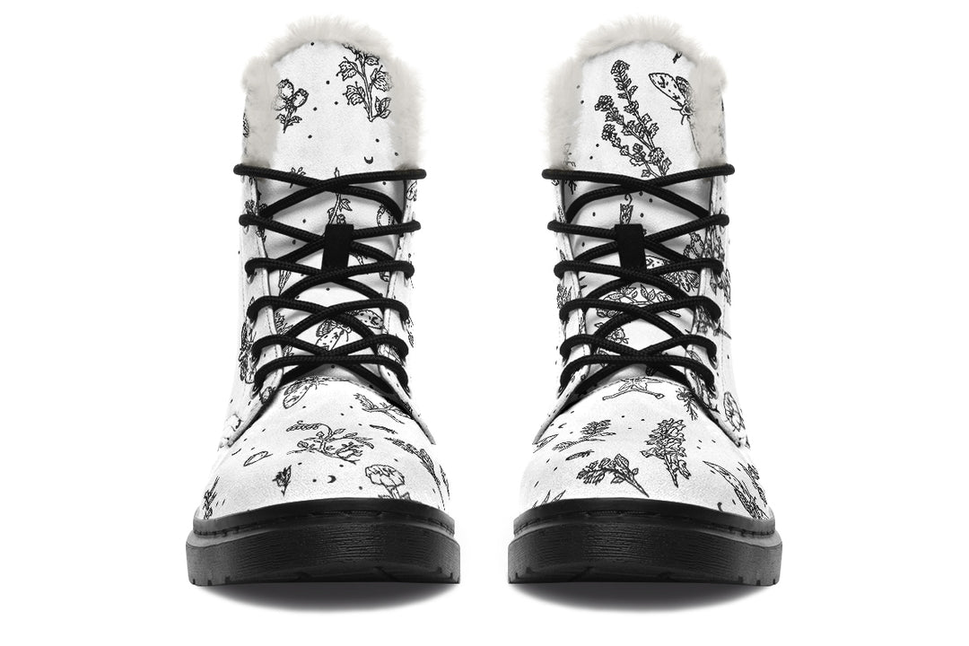 White Nightshade Winter Boots - Warm Micro-Suede Doc-Style Boots Lined with Vegan Wool