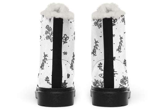 White Nightshade Winter Boots - Warm Micro-Suede Doc-Style Boots Lined with Vegan Wool