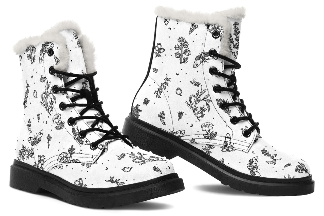 White Nightshade Winter Boots - Warm Micro-Suede Doc-Style Boots Lined with Vegan Wool