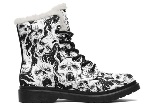 White Torment Winter Boots - Warm Micro-Suede Doc-Style Boots Lined with Vegan Wool