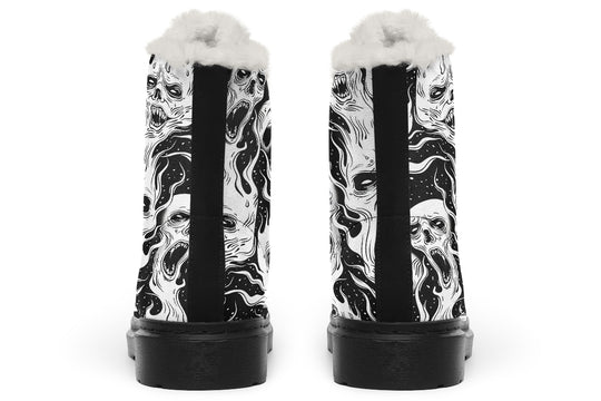 White Torment Winter Boots - Warm Micro-Suede Doc-Style Boots Lined with Vegan Wool