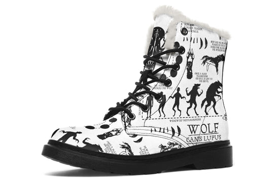 White Wolf Study Winter Boots - Warm Micro-Suede Doc-Style Boots Lined with Vegan Wool