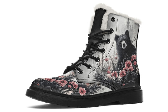 Wildflower Bear Winter Boots - Warm Micro-Suede Doc-Style Boots Lined with Vegan Wool