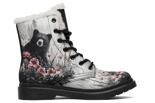 Wildflower Bear Winter Boots - Warm Micro-Suede Doc-Style Boots Lined with Vegan Wool