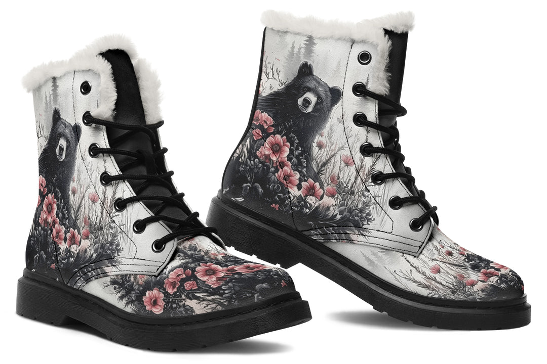 Wildflower Bear Winter Boots - Warm Micro-Suede Doc-Style Boots Lined with Vegan Wool