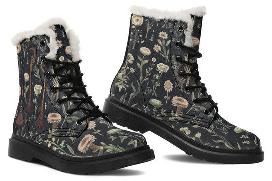 Witches' Broomsticks Winter Boots - Warm Micro-Suede Doc-Style Boots Lined with Vegan Wool