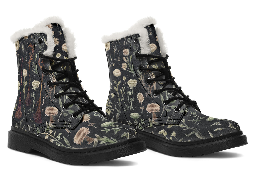 Witches' Broomsticks Winter Boots - Warm Micro-Suede Doc-Style Boots Lined with Vegan Wool