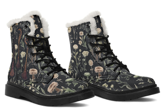 Witches' Broomsticks Winter Boots - Vibrant Print Fashion Boots Water Resistant Synthetic Wool Lined Durable Lace-up