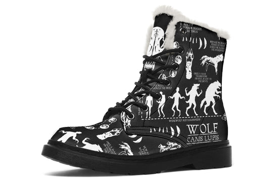 Wolf Study Winter Boots - Warm & Durable Water Resistant Micro Suede Vibrant Print Lace-up Weatherproof Shoes