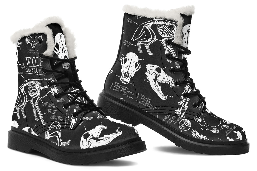 Wolf Study Winter Boots - Warm & Durable Water Resistant Micro Suede Vibrant Print Lace-up Weatherproof Shoes