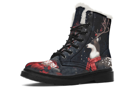 Yule Antlers Winter Boots - Warm Micro-Suede Doc-Style Boots Lined with Vegan Wool