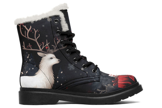 Yule Antlers Winter Boots - Warm Micro-Suede Doc-Style Boots Lined with Vegan Wool