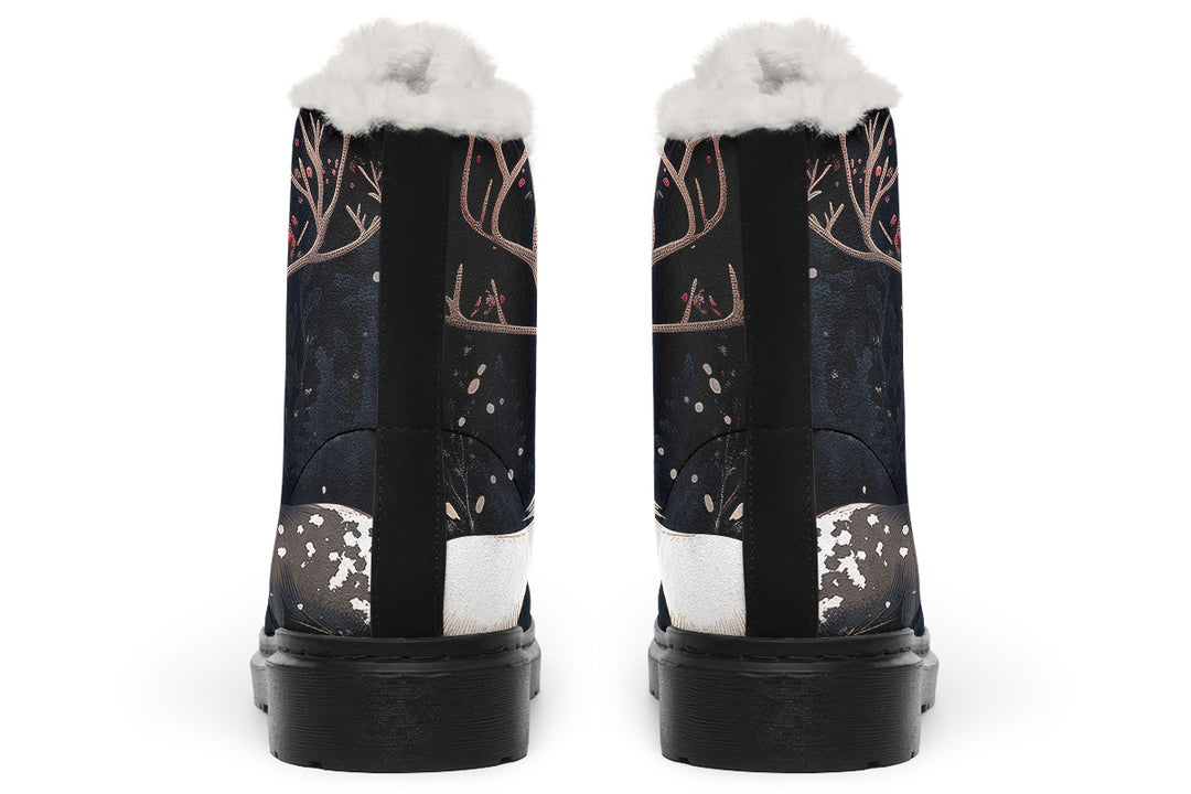 Yule Antlers Winter Boots - Warm Micro-Suede Doc-Style Boots Lined with Vegan Wool