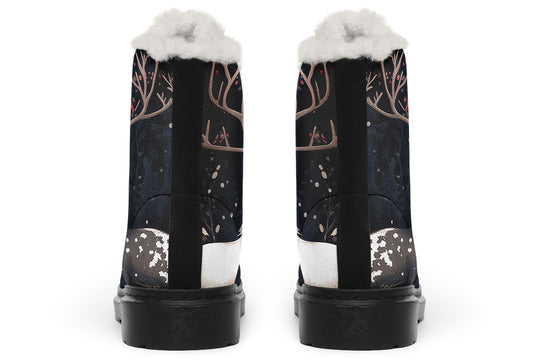 Yule Antlers Winter Boots - Warm Micro-Suede Doc-Style Boots Lined with Vegan Wool