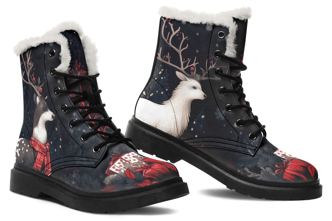 Yule Antlers Winter Boots - Warm Micro-Suede Doc-Style Boots Lined with Vegan Wool