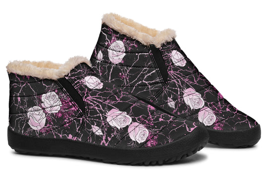 Amethyst Kintsugi Rose Winter Sneakers - Warm & Easy Slip-On Shoes Lined with Vegan Wool with Anti-Slip Soles